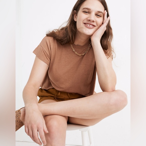 Madewell Linen-Blend Asbury Tee in Light Brown size XS EUC - Picture 2 of 10